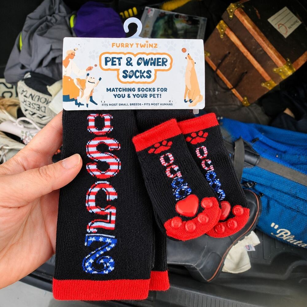 Furry Twinz Pet Owner Matching Socks USA Patriotic Red White Blue New